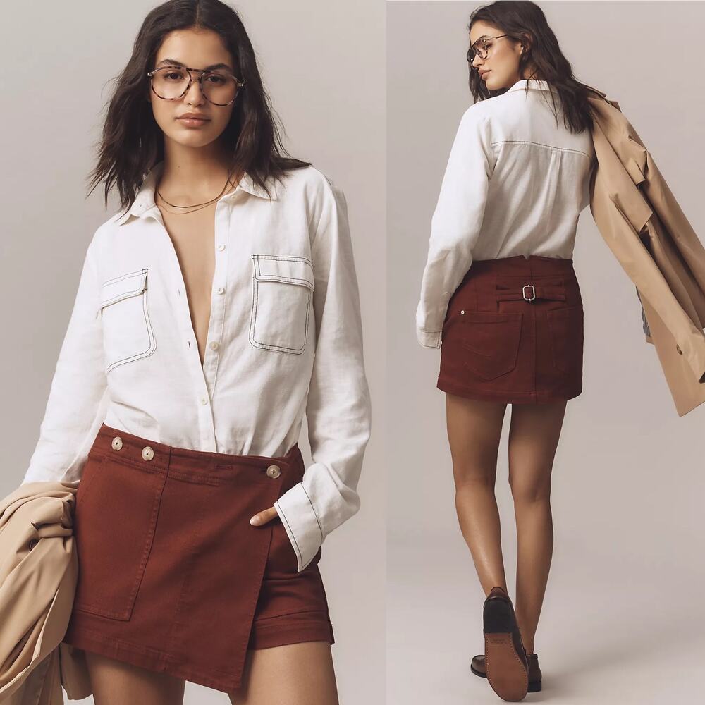 NWT Anthropologie Pilcro The Kit High Rise Utility Skort Dark Brick Rust Skirt